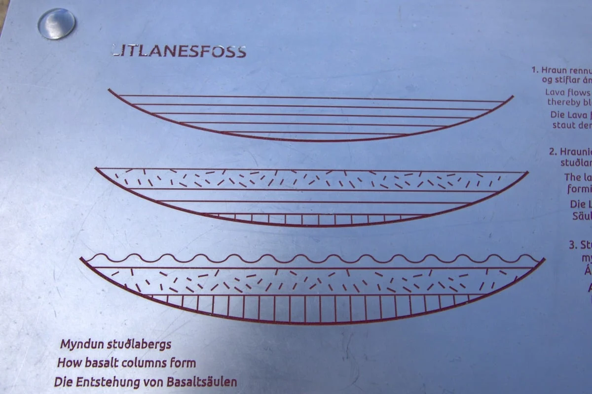 Panneau explicatif illustrant la formation des colonnes de basalte en trois étapes