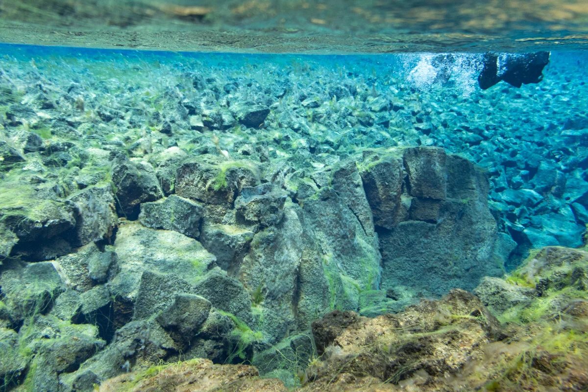 rochers submergés dans une eau cristalline peu profonde