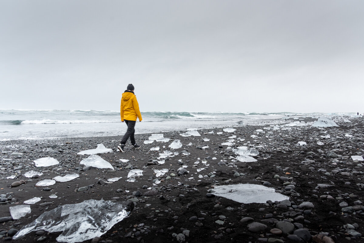 Sur la Diamond Beach en Islande